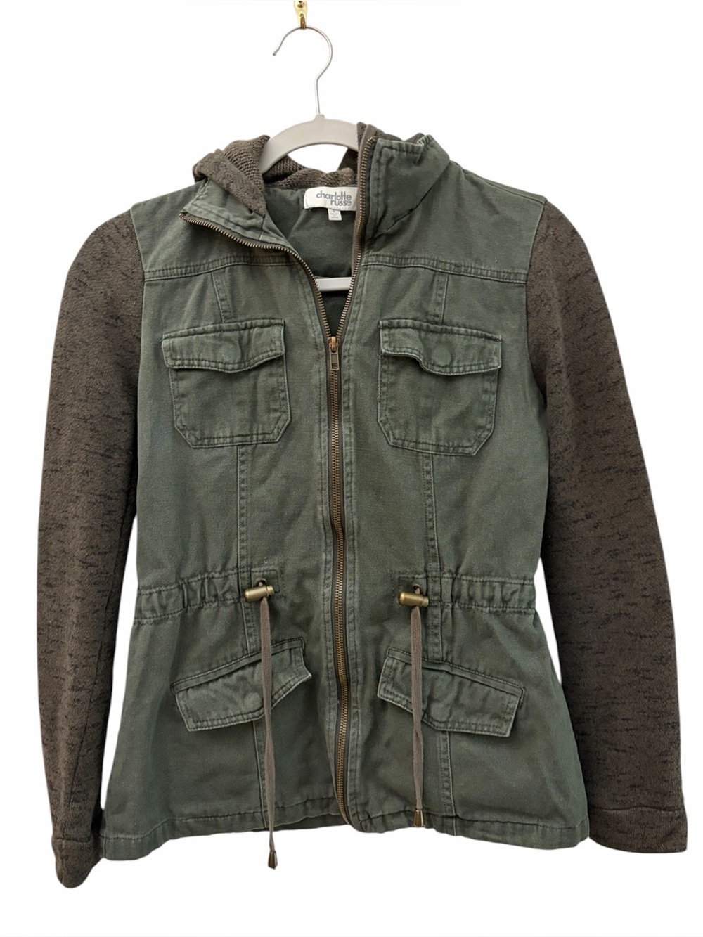 Charlotte Russe Cargo Grunge Forest Green Hooded Jacket (S) Twilight Bella Swan